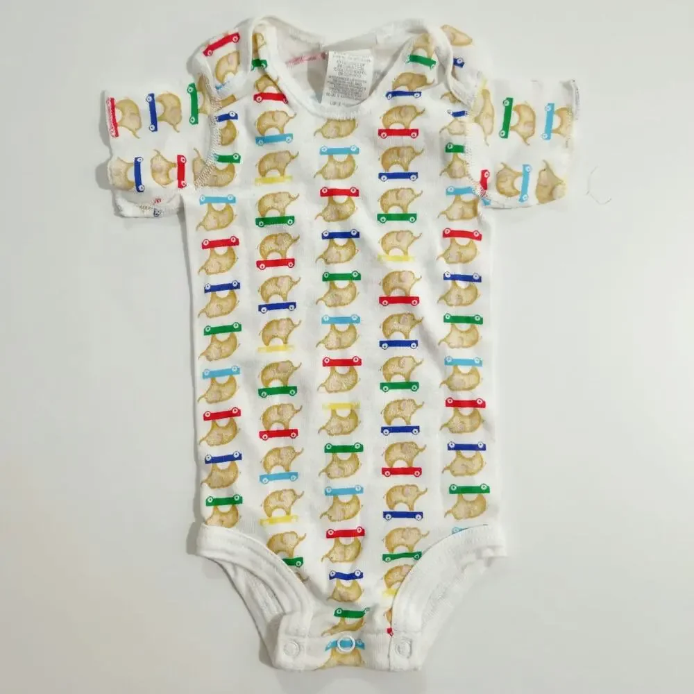 Vintage 1990s Carter's Elephant on Skateboard Baby One-Piece Bodysuit 6-9M